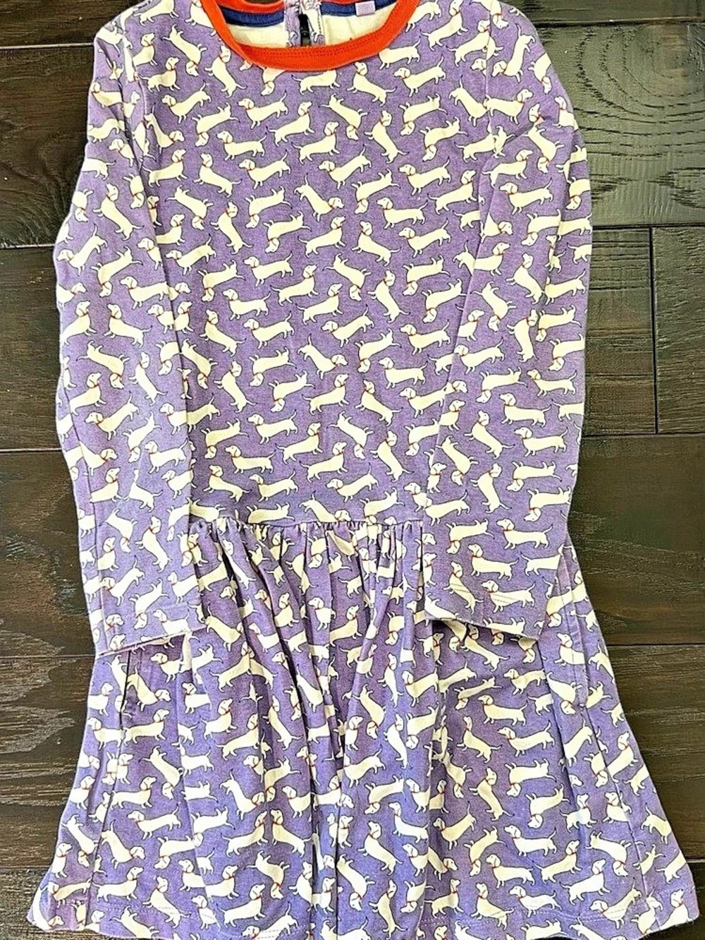 Mini Boden Long Sleeve Dachshund Print Jersey Dress Girls 5-6Y